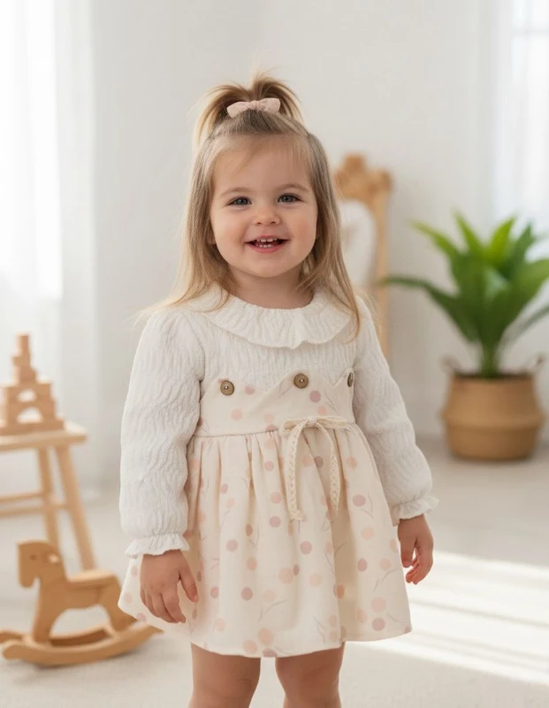 CLARA Uzun Kollu Etekli Özel Gün Bayramlık Kız Bebek Elbise - GÜL KURUSU