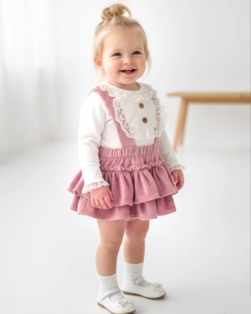 Linda Kız Bebek Salopet Takımı - PEMBE