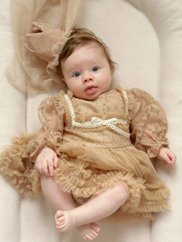 Alwin kız Bebek Elbise romper tütü prenses - BEJ