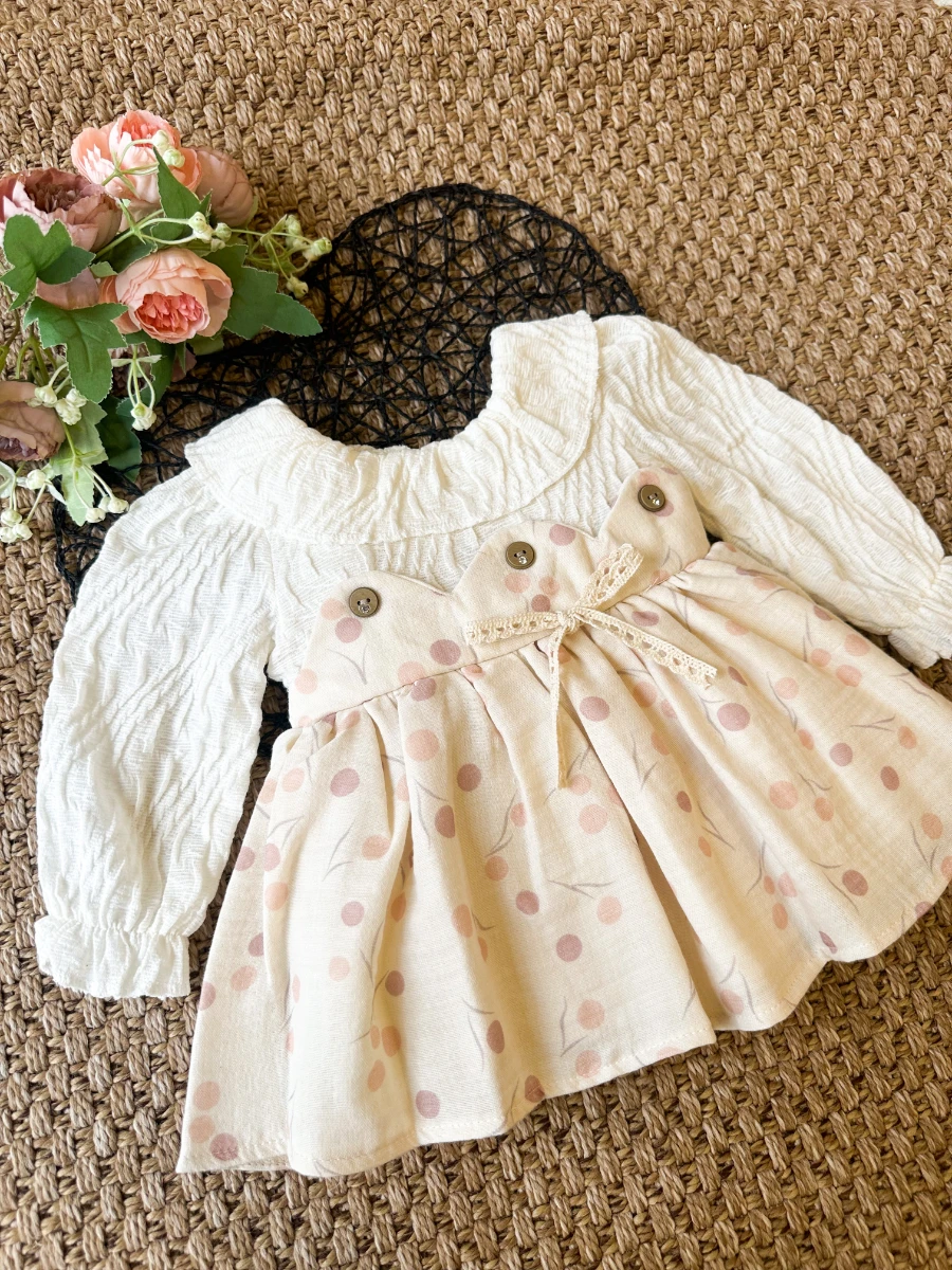 CLARA Uzun Kollu Etekli Özel Gün Bayramlık Kız Bebek Elbise - GÜL KURUSU