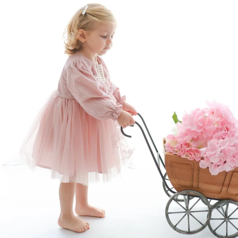 LENORA Prenses Model Tül Fiyonk Detaylı Uzun Kollu Etekli Elbise - ROSE