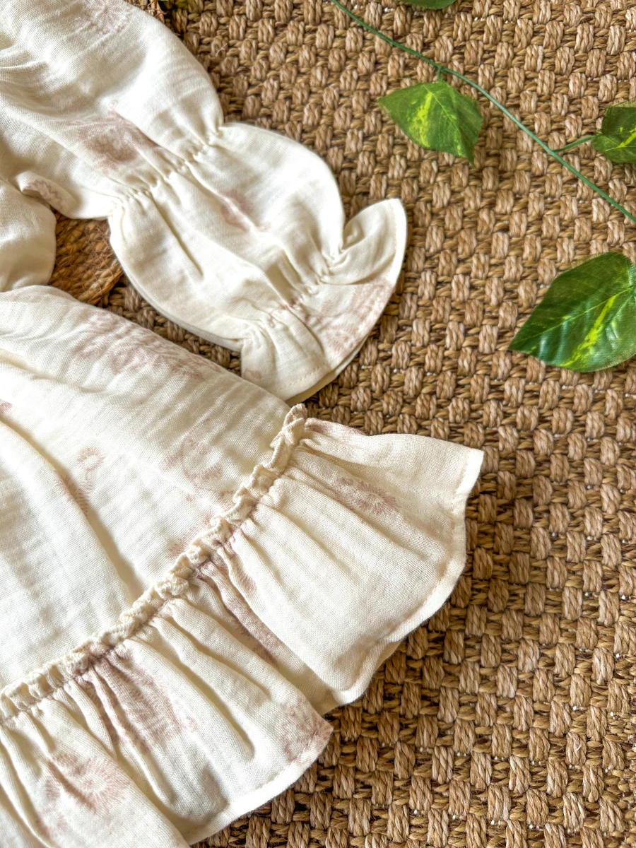 MIRA Uzun Kollu Yaka Detaylı Kız Çocuk Bayramlık Özel Gün Elbisesi  - KREM