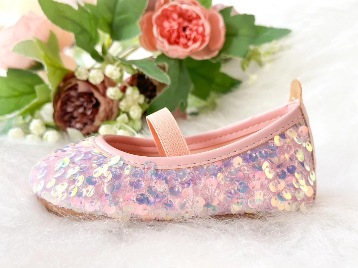 Pembe Payetli Kız Çocuk Bebek Babet  - PEMBE