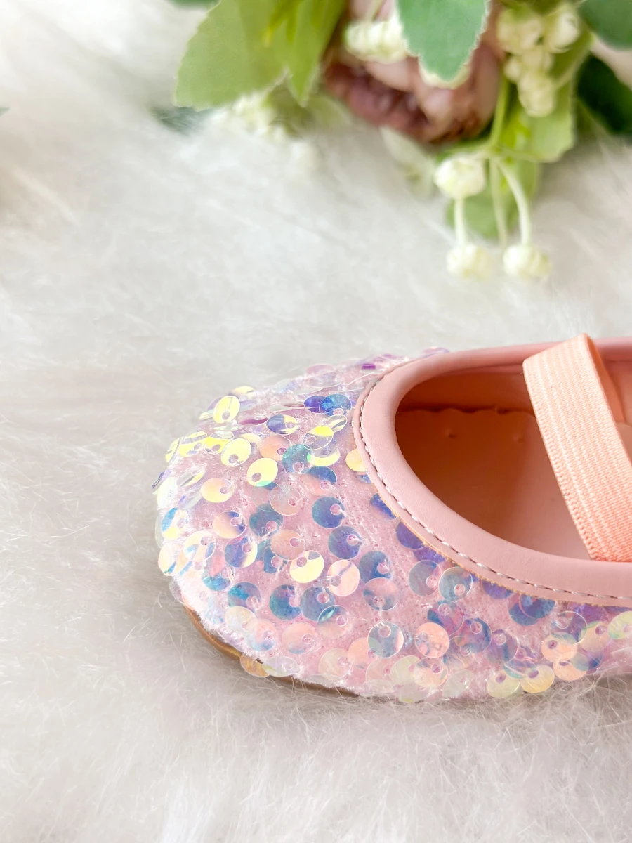 Pembe Payetli Kız Çocuk Bebek Babet  - PEMBE