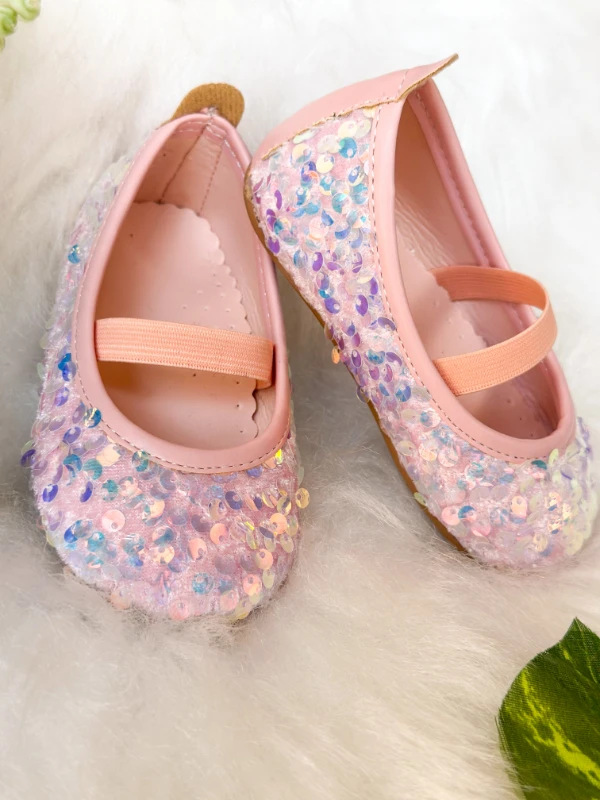 Pembe Payetli Kız Çocuk Bebek Babet  - PEMBE