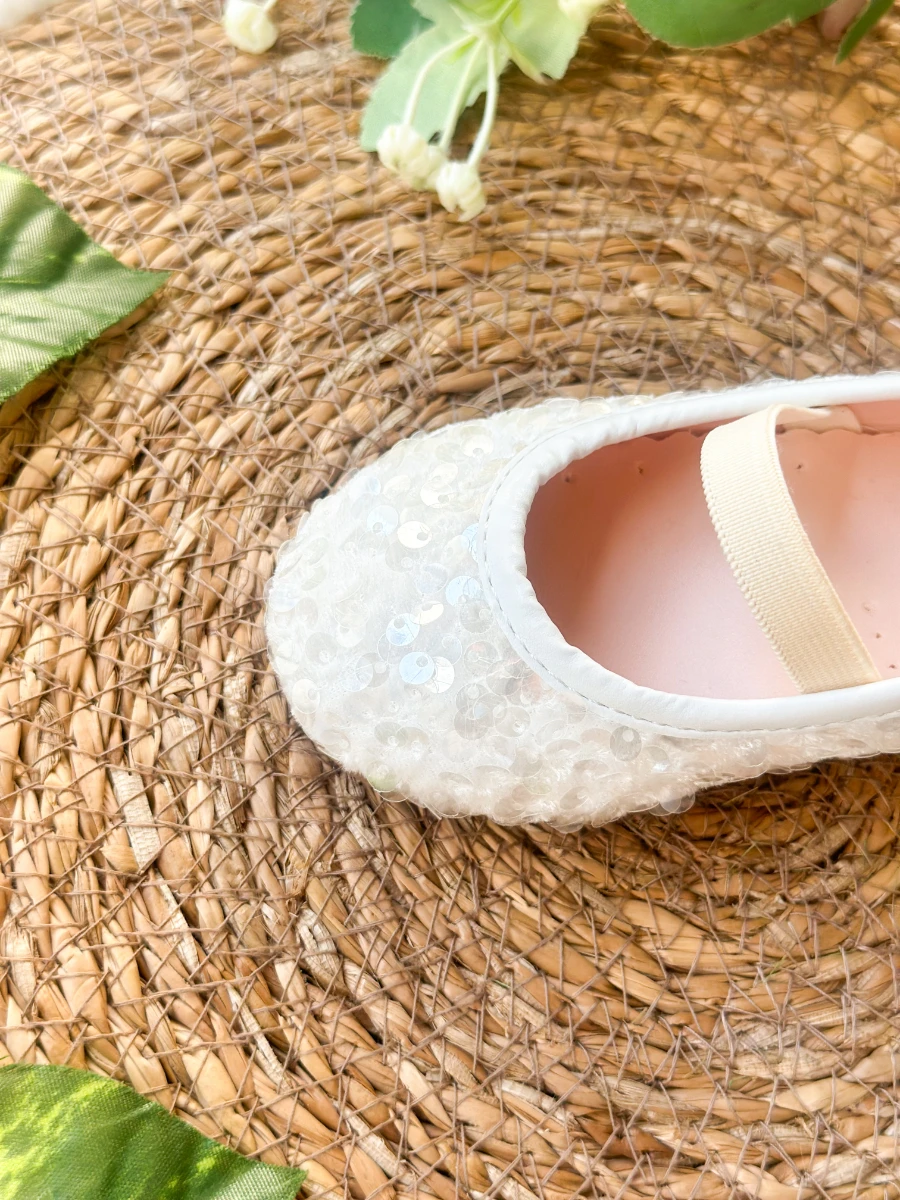 Beyaz Payetli Kız Çocuk Bebek Babet - BEYAZ