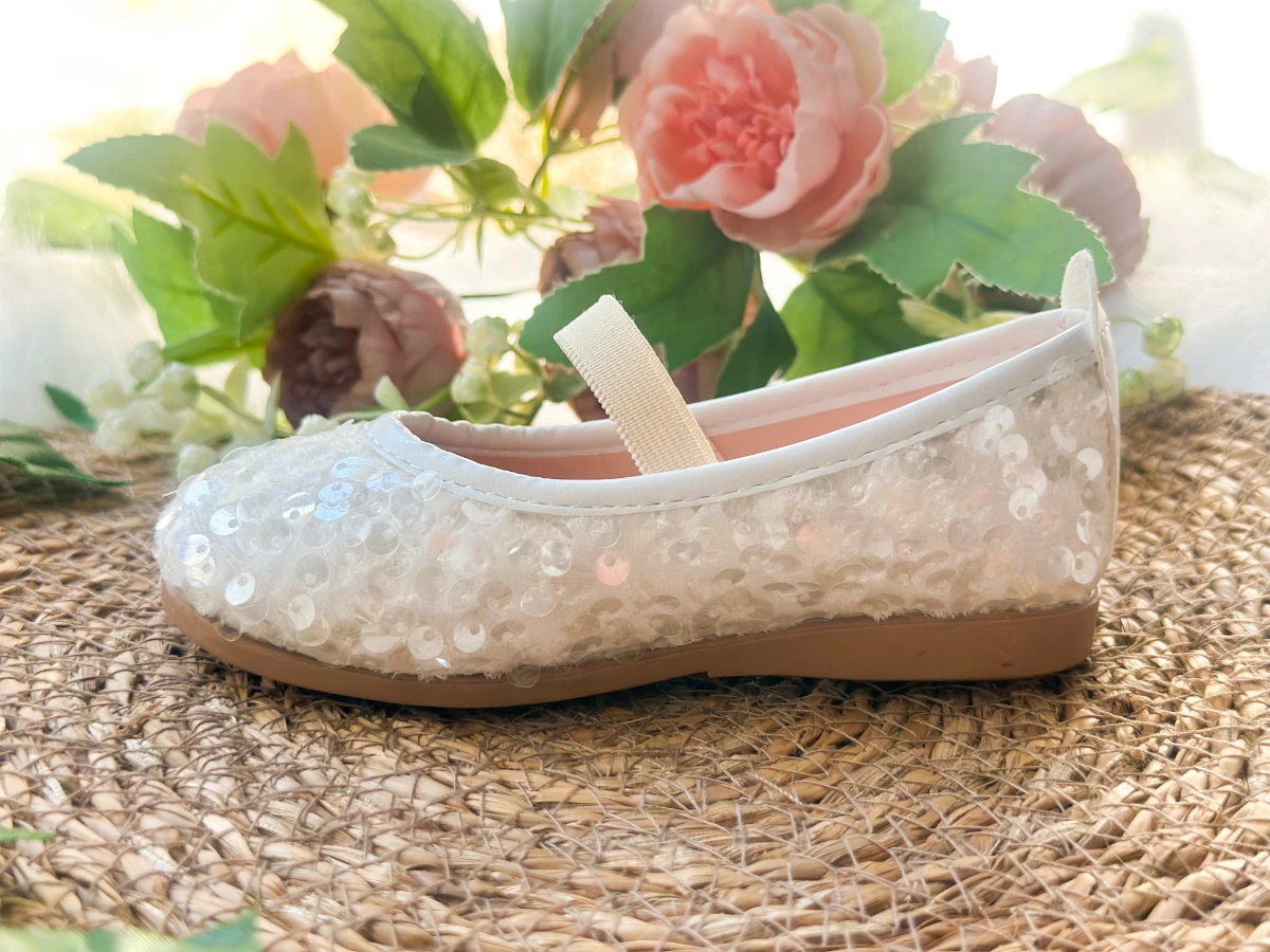 Beyaz Payetli Kız Çocuk Bebek Babet - BEYAZ