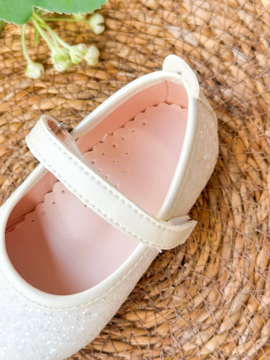 Beyaz Taşlı Simli Kız Çocuk Bebek Babet - BEYAZ