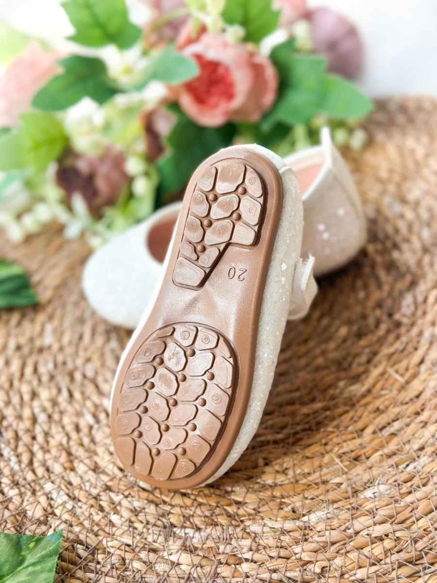 Beyaz Taşlı Simli Kız Çocuk Bebek Babet - BEYAZ