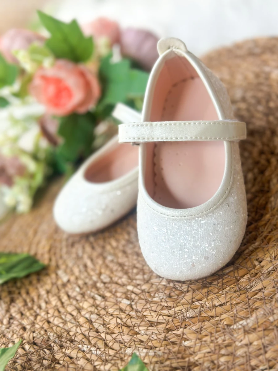 Beyaz Taşlı Simli Kız Çocuk Bebek Babet - BEYAZ