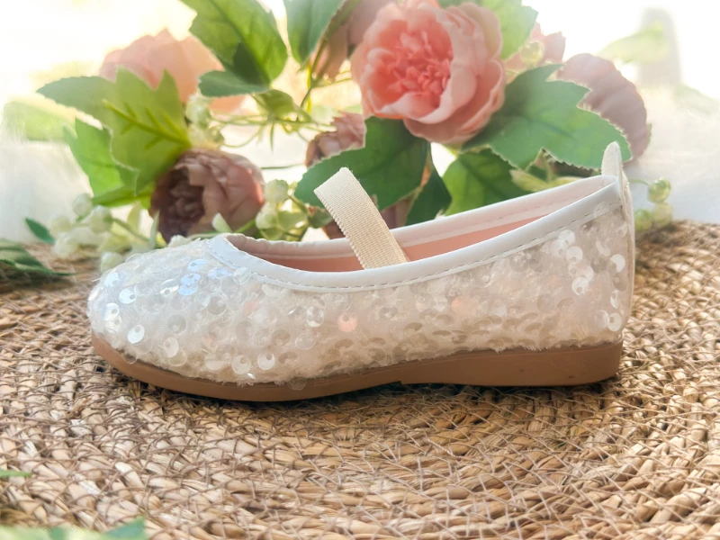 Beyaz Payetli Kız Çocuk Bebek Babet - BEYAZ