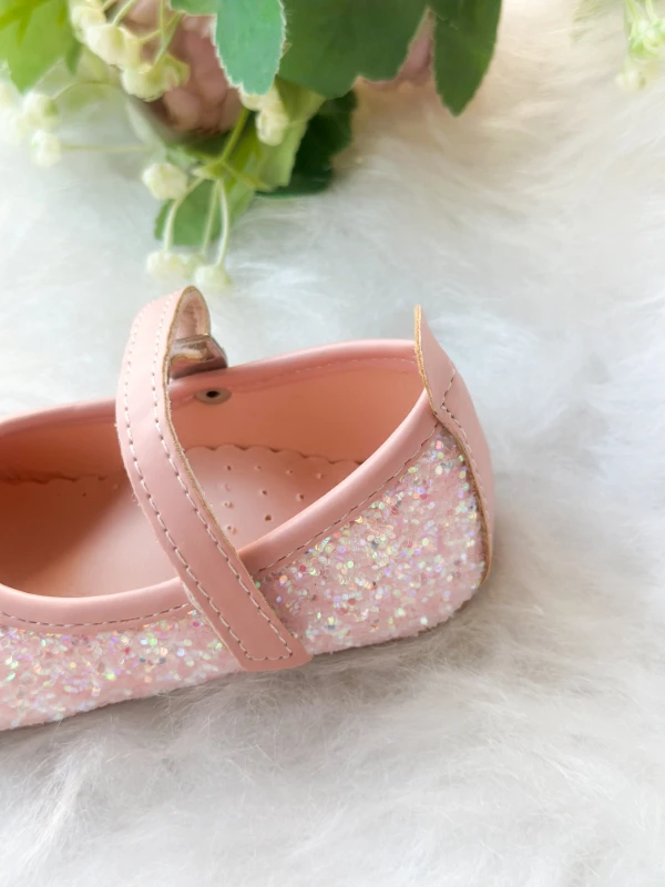 Pembe Taşlı Simli Kız Çocuk Bebek Babet  - PEMBE