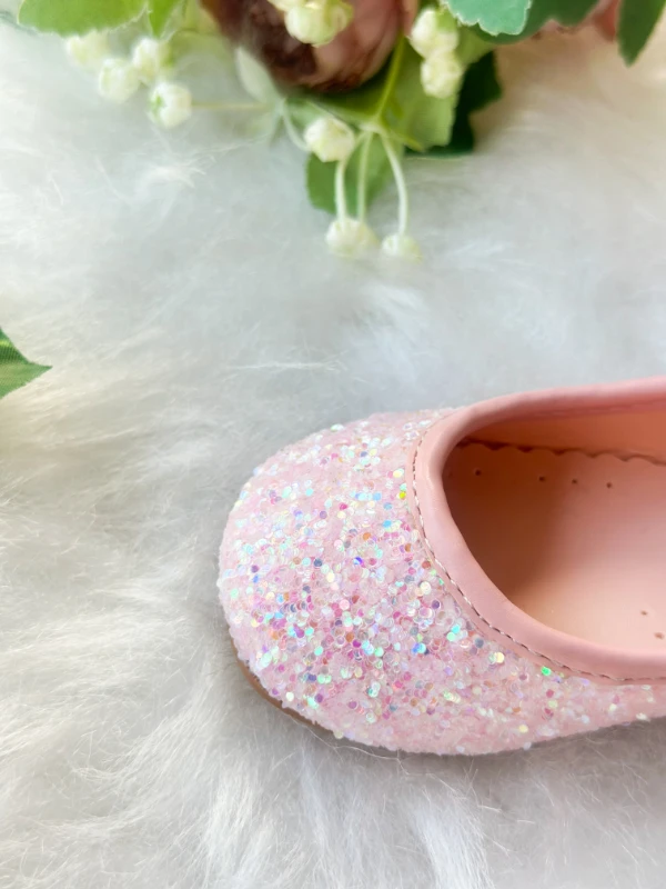 Pembe Taşlı Simli Kız Çocuk Bebek Babet  - PEMBE