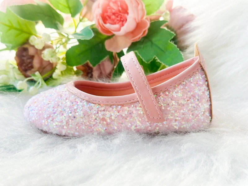 Pembe Taşlı Simli Kız Çocuk Bebek Babet  - PEMBE