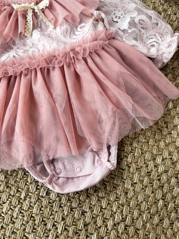 CORA Romper Tütülü Özel Gün  Uzun Kollu Kız Bebek Elbise  - ROSE