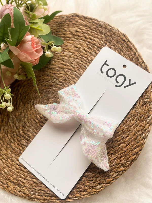 Beyaz Fiyonk Pul Payet Kız Çocuk Bebek Toka  - BEYAZ