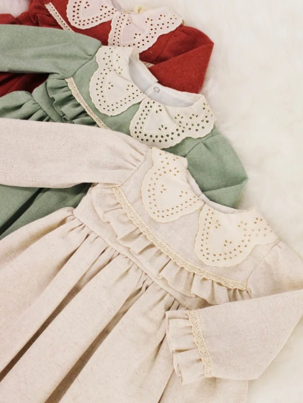 MILLA Dantel Yakalı Vintage Uzun Kollu Bayramlık Özel gün Kız Bebek Elbise - KREM