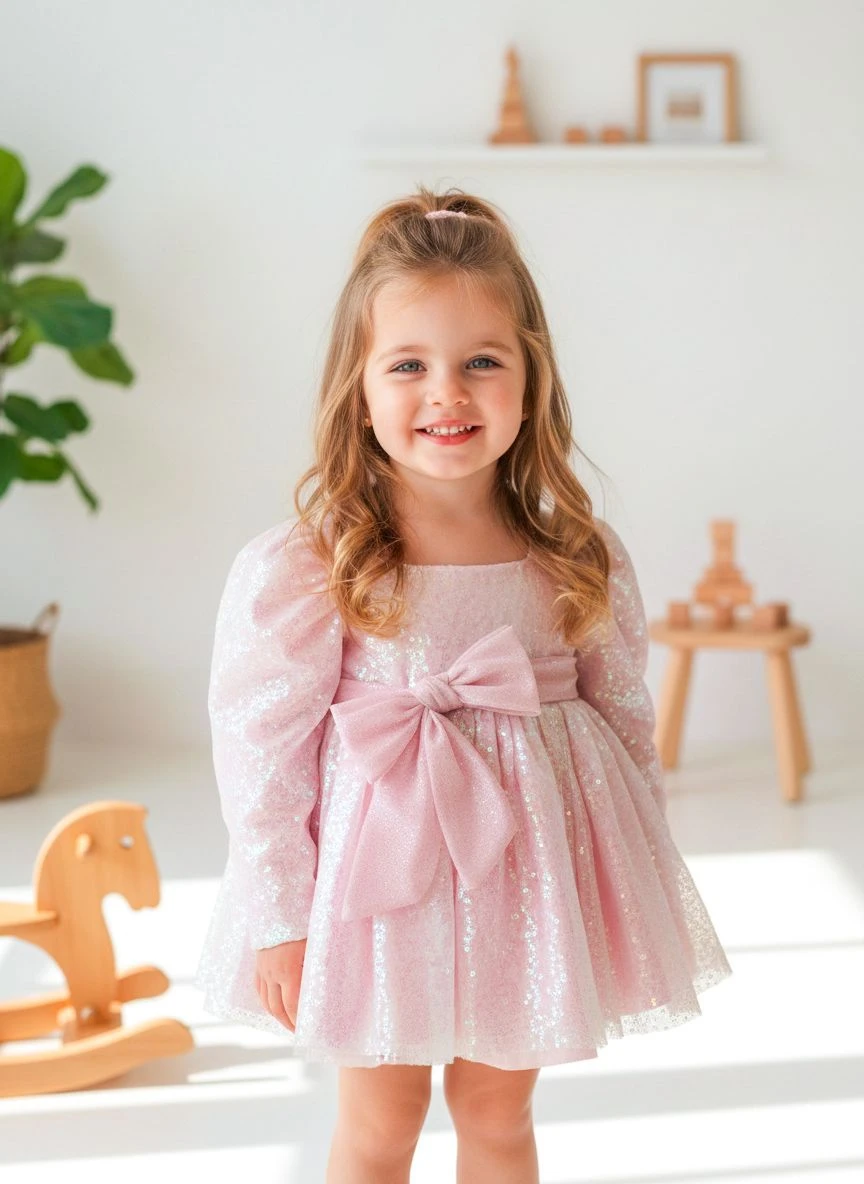 LOTUS (ÖN SİPARİŞ) Pul Payet Özel Gün Doğum Günü Kız Çocuk Parti Elbise   - PUDRA