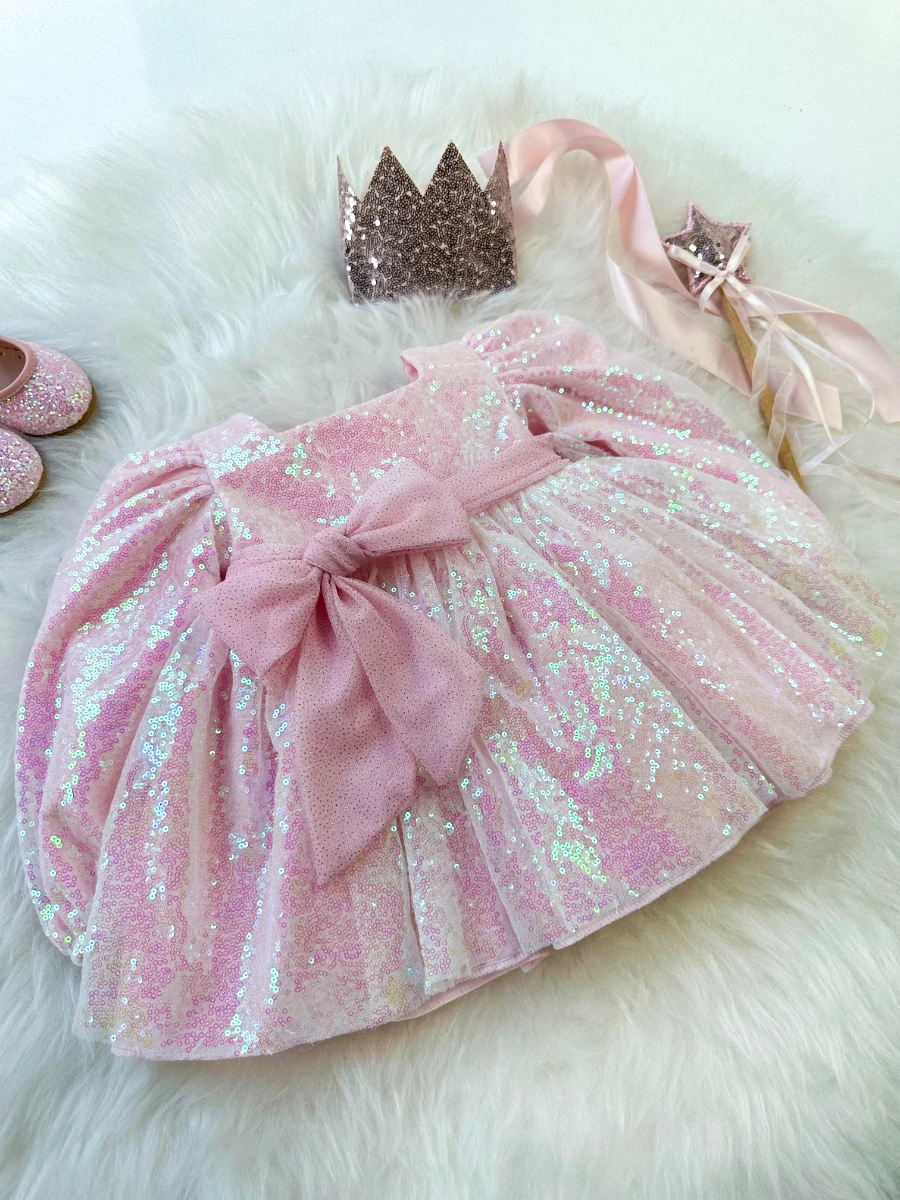 LOTUS (ÖN SİPARİŞ) Pul Payet Özel Gün Doğum Günü Kız Çocuk Parti Elbise   - PUDRA