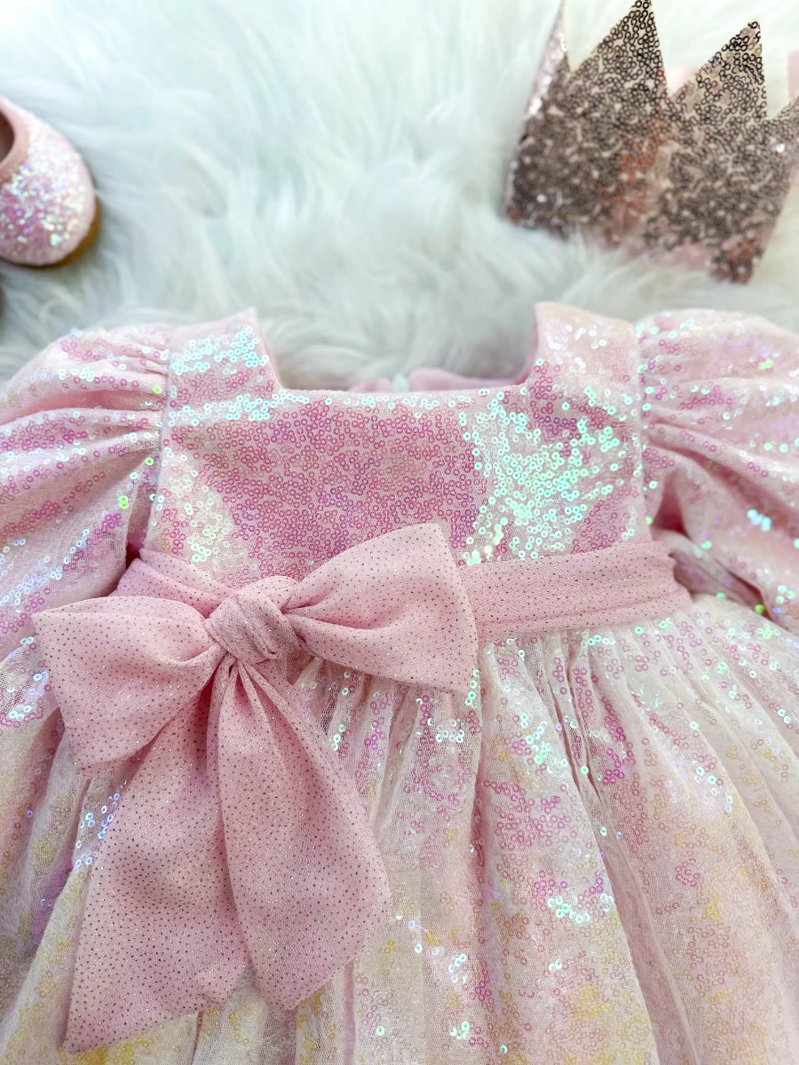 LOTUS (ÖN SİPARİŞ) Pul Payet Özel Gün Doğum Günü Kız Çocuk Parti Elbise   - PUDRA