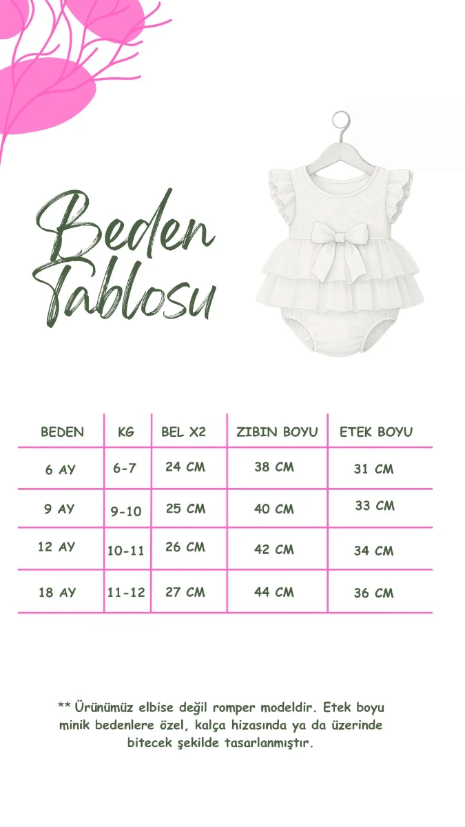 BRIELLA Uzun Kollu Özel Gün Bayramlık Fiyonk Detaylı Kız Bebek Romper - GÜL KURUSU