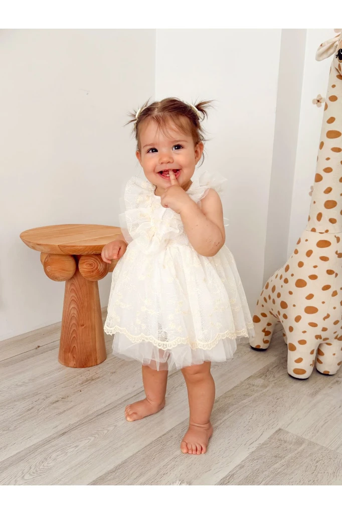 Dream Bebek Romper Tütü Zıbınlı Prenses Bayramlık Özel Gün Doğum Günü - EKRU