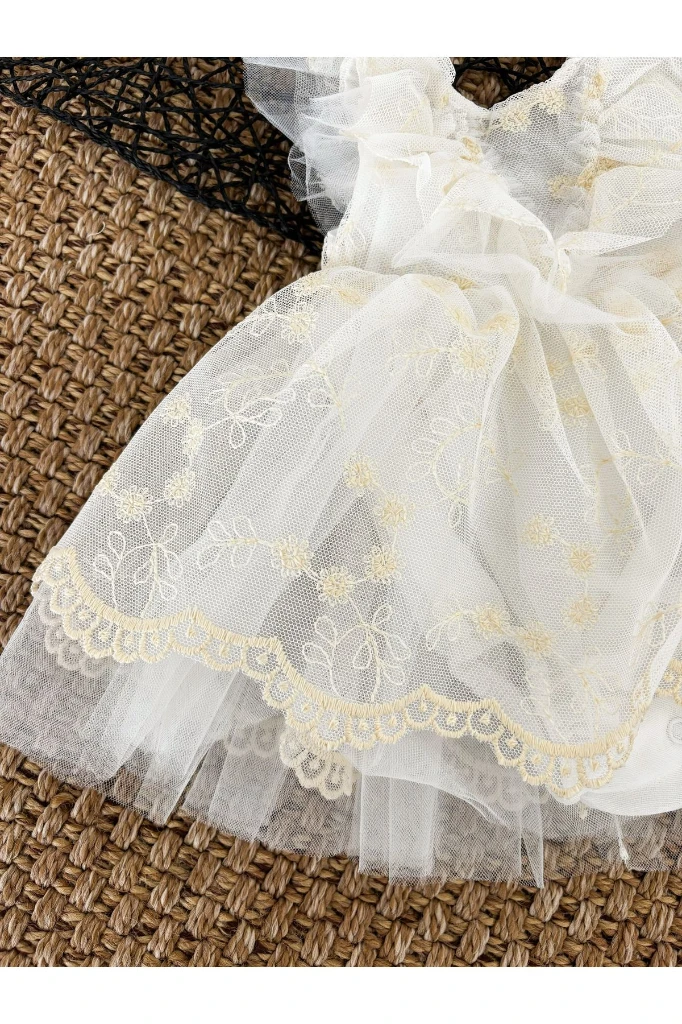 Dream Bebek Romper Tütü Zıbınlı Prenses Bayramlık Özel Gün Doğum Günü - EKRU