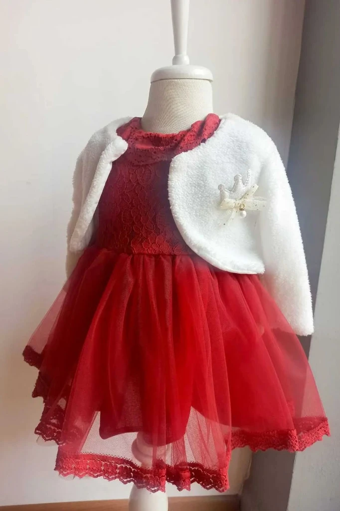 Lily Bolerolu Prenses Gelinlik Tütü Kız Çocuk Bayramlık Elbise - KIRMIZI