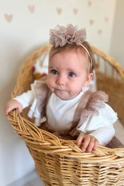 Alina Kız Bebek Bayramlık Tül Salopet Tütü Prenses Doğumgünü Özelgün Bayramlık - KAHVERENGİ