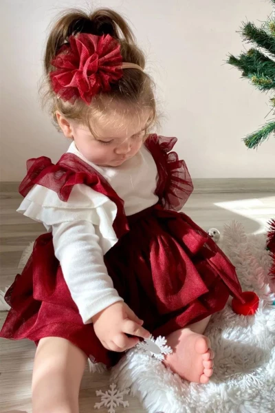 Bayramlık Kız Bebek Tül Salopet Tütü Prenses Doğum Günü Özel Gün Bayramlık Takım - BORDO