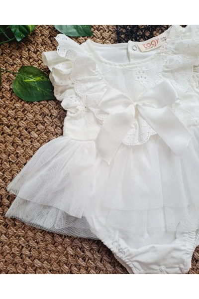 Beyaz Yumuşak Tütü Zıbınlı Kız Bebek Prenses Gelinlik Romper Bayramlık Takım - BEYAZ