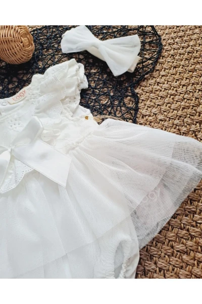 Beyaz Yumuşak Tütü Zıbınlı Kız Bebek Prenses Gelinlik Romper Bayramlık Takım - BEYAZ