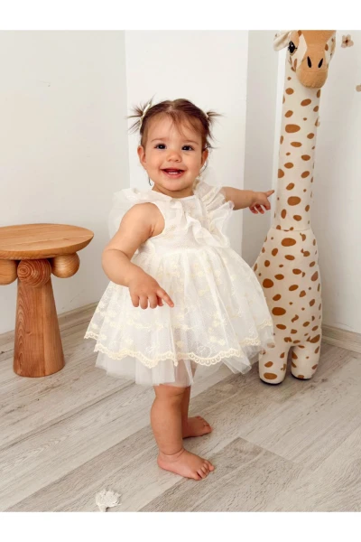 Dream Bebek Romper Tütü Zıbınlı Prenses Bayramlık Özel Gün Doğum Günü - EKRU