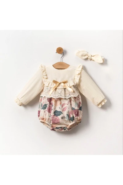 mandy kız bebek pamuklu romper tulum bandanalı bayramlık özelgün vintage elbise takım - MÜRDÜM