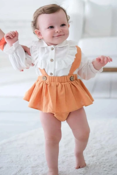 Melinda Kız Bebek Salopet Özel Gün Doğum Günü Vintage Bayramlık Takım - HARDAL