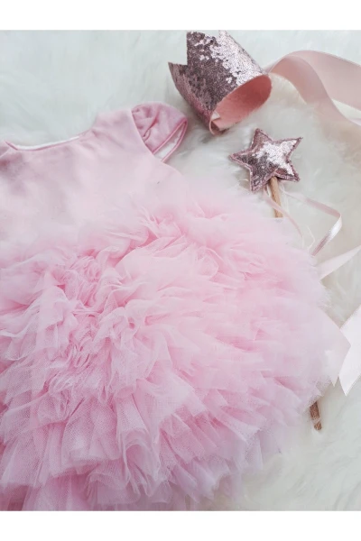 pudra pembe tütü prenses kabarık kız çocuk doğumgünü elbise - PEMBE