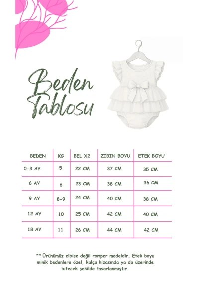 Liya 2 Bandanalı Tütü Doğum Günü Özel Gün Bayramlık Kız Bebek Romper - SU YEŞİLİ
