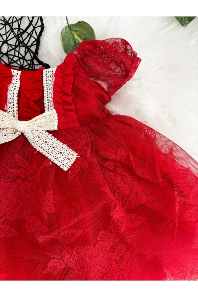 Liya 2 Bandanalı Tütü Doğum Günü Özel Gün Bayramlık Kız Bebek Romper - KIRMIZI