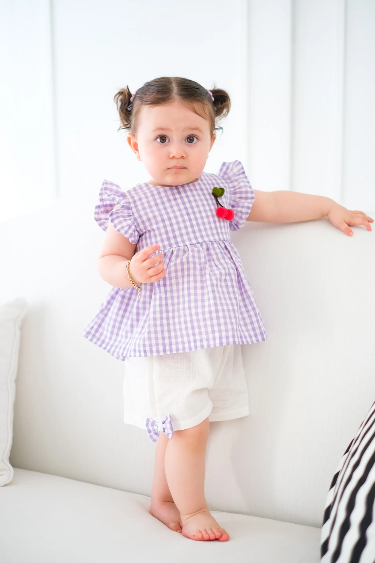 Cherry Ekose Kiraz Detaylı Kız Bebek İkili Takım - LİLA