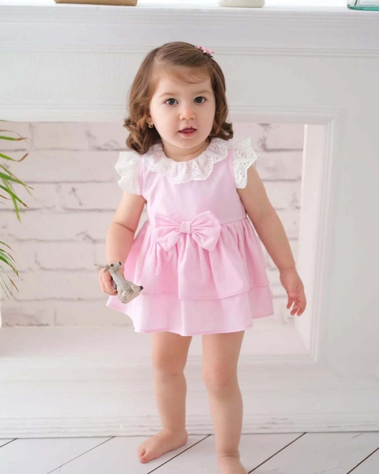 Dolly Fiyonklu Fırfırlı Bebek Romper - PEMBE