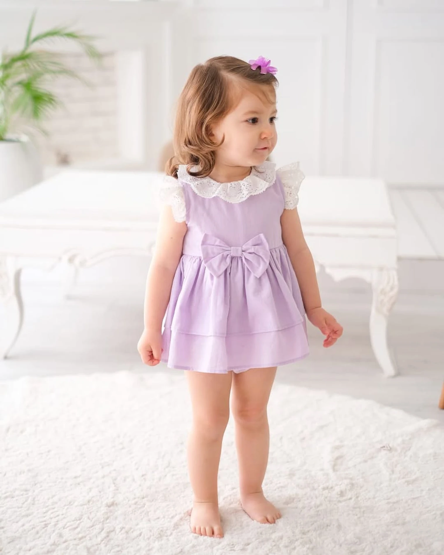 Dolly Fiyonklu Fırfırlı Bebek Romper - LİLA