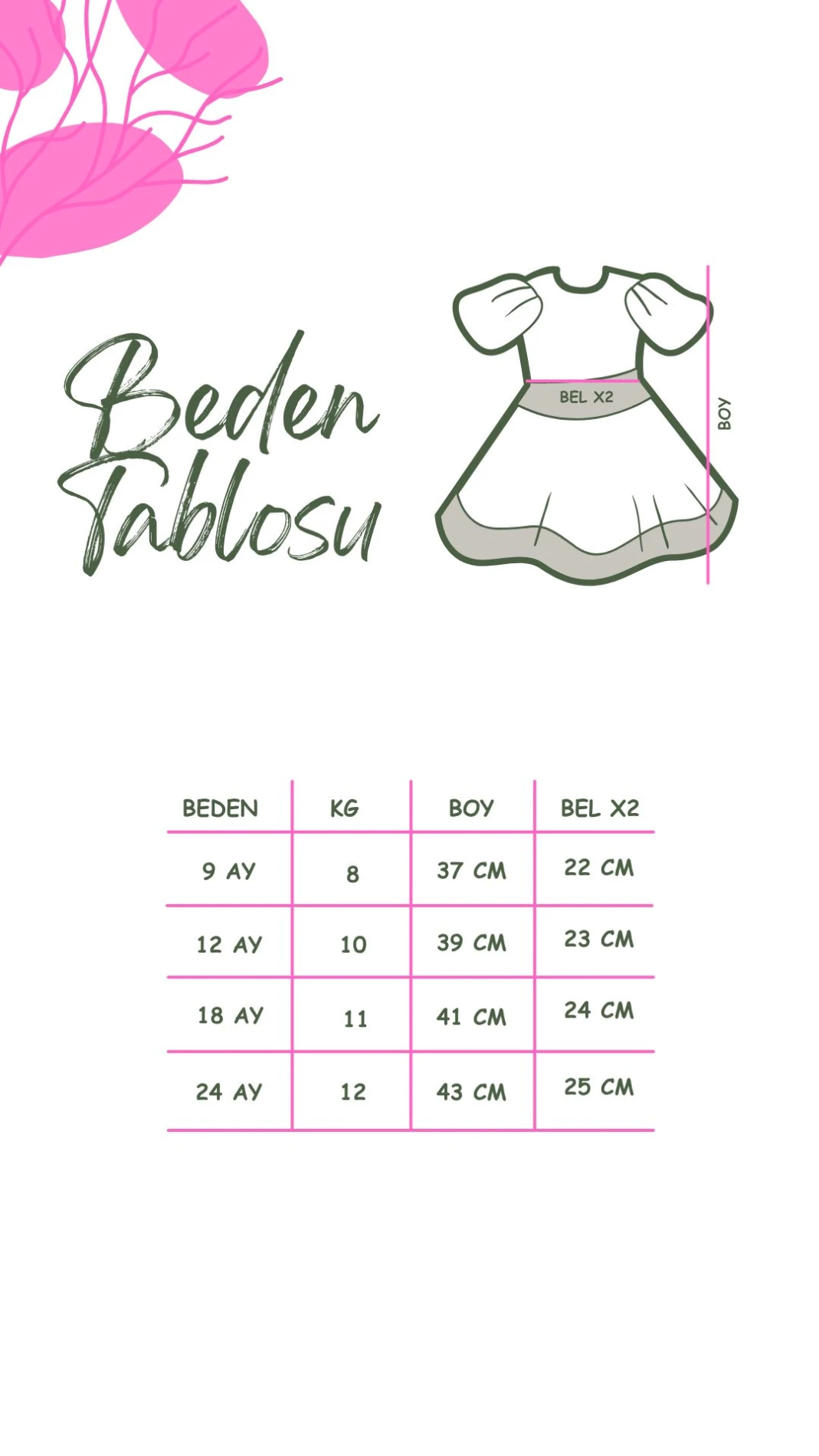 Nil Kalp Desenli Kız Bebek Elbise - PEMBE