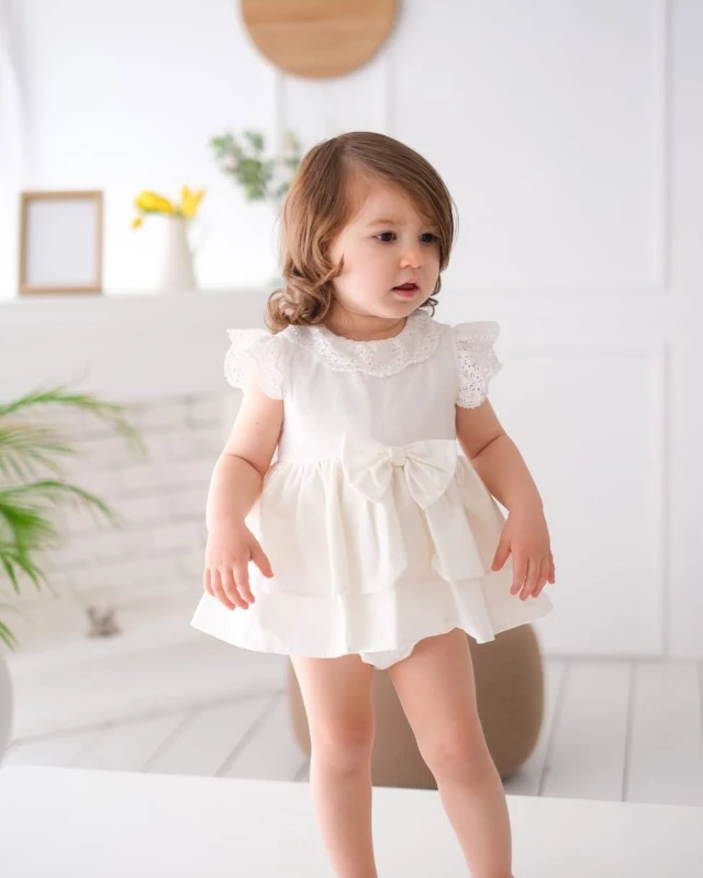 Dolly Fiyonklu Fırfırlı Bebek Romper - BEYAZ