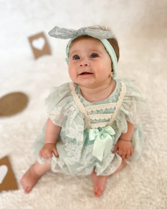 Liya Bandanalı Kız Bebek Romper - SU YEŞİLİ