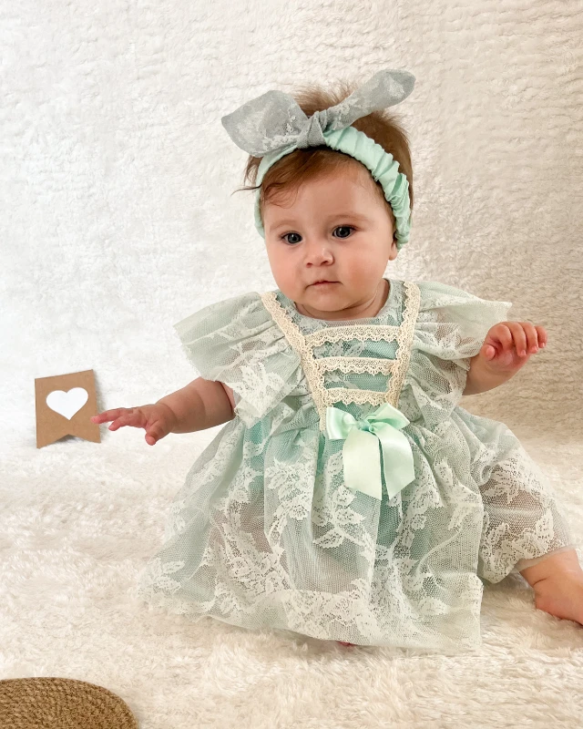 Liya Bandanalı Kız Bebek Romper - SU YEŞİLİ