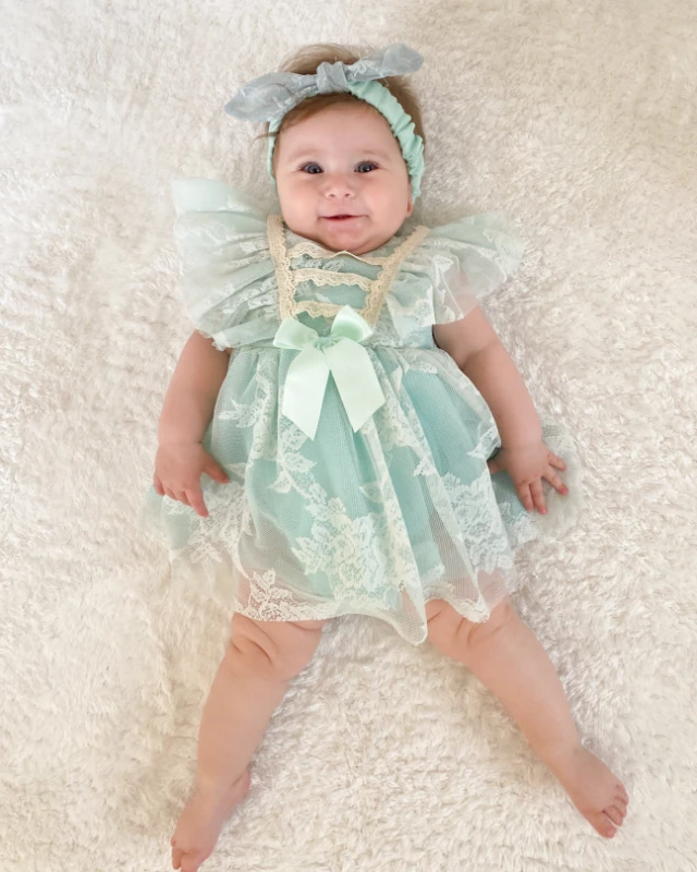 Liya Bandanalı Kız Bebek Romper - SU YEŞİLİ