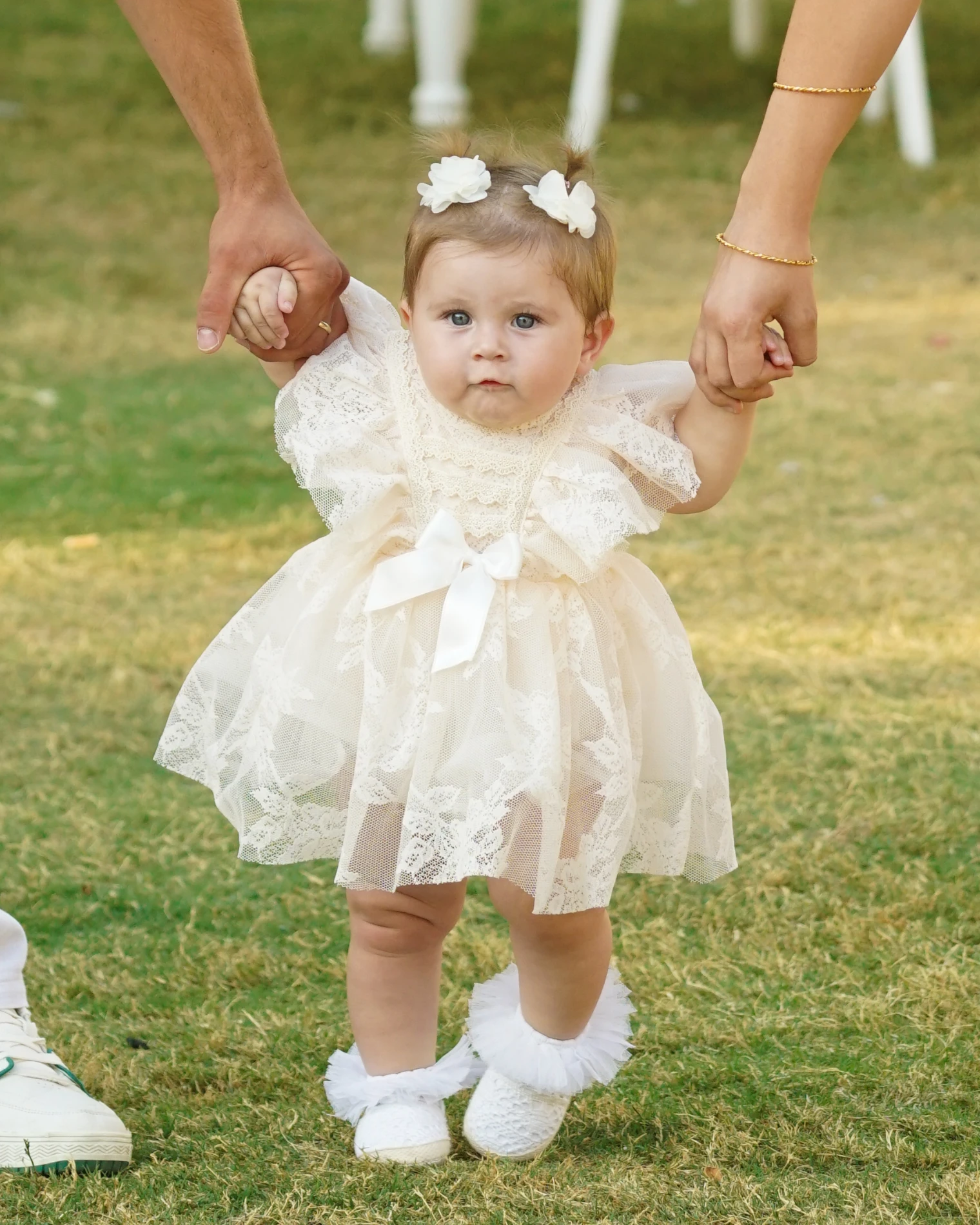 Liya Bandanalı Kız Bebek Romper - EKRU
