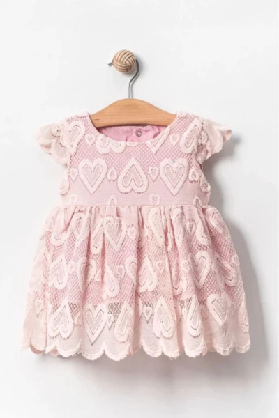 Kalp Desenli Tunik Bebek Elbise - PEMBE