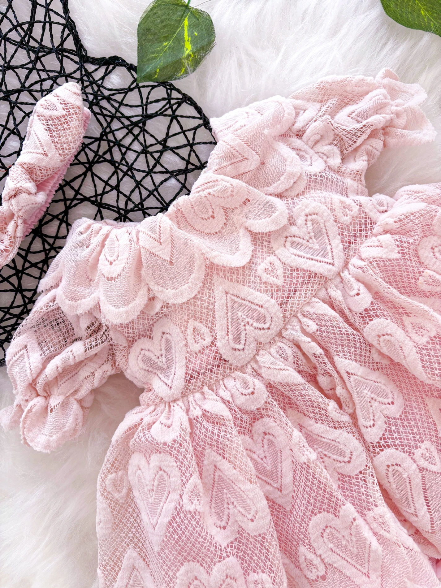 Ada Kalp Desenli Kız Bebek Romper - PUDRA