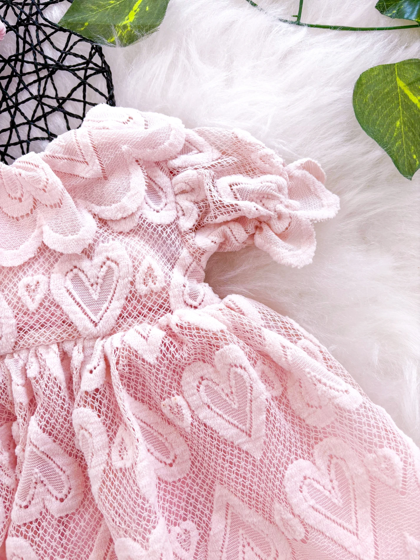 Ada Kalp Desenli Kız Bebek Romper - PUDRA